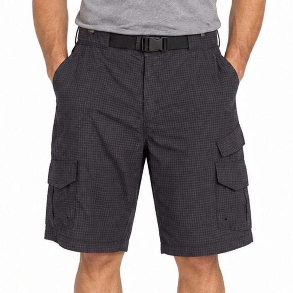 Iron Co Hybrid Performance Cargo Shorts Black Plaid Belted NWT Mens Size 40
